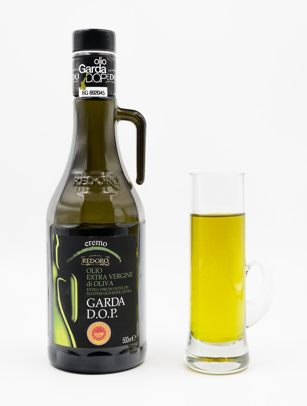 A bottle of Garda DOP extra virgin olive oil