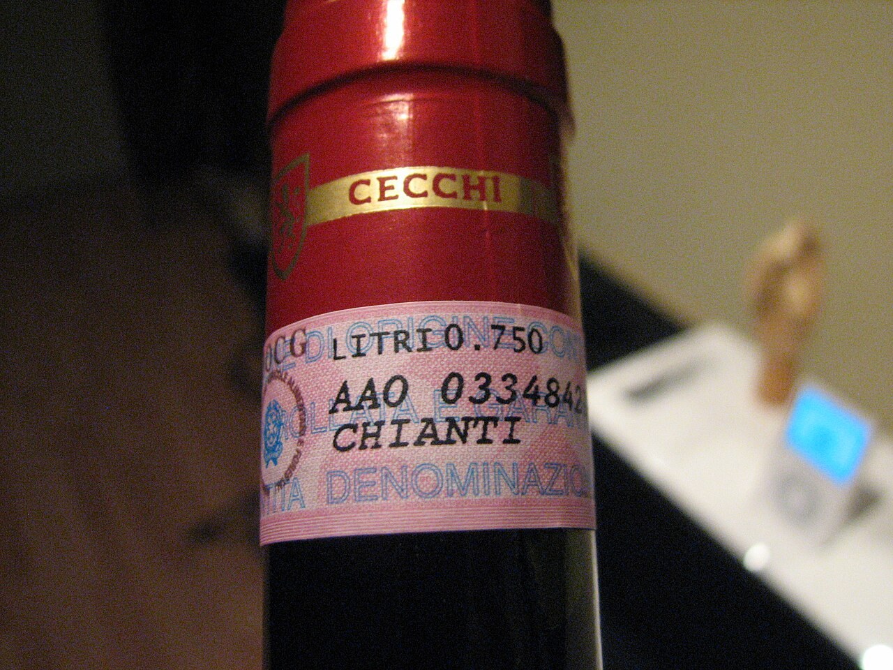 Close view of a Chianti DOCG wine label