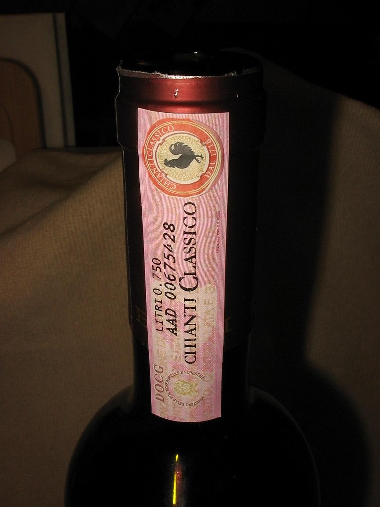 The Black Rooster emblem on a Chianti Classico label