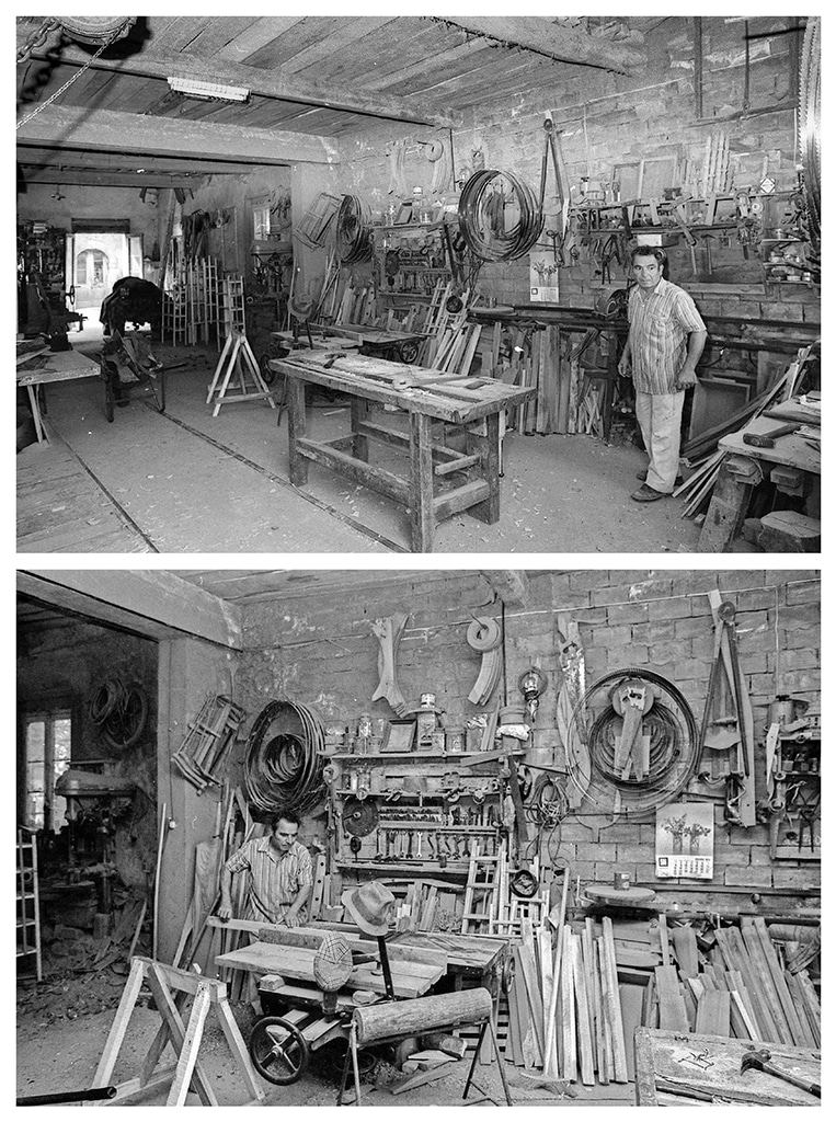 Historische Aufnahmen eines Schreiners und seiner Werkstatt in Circello