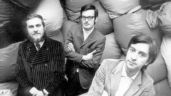 The three designers of the Sacco chair: Piero Gatti, Cesare Paolini and Franco Teodoro